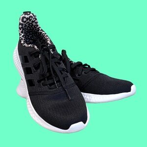 💗 Adidas Cloudfoam Super Black Sneakers Leopard Trim – Women’s 9.5